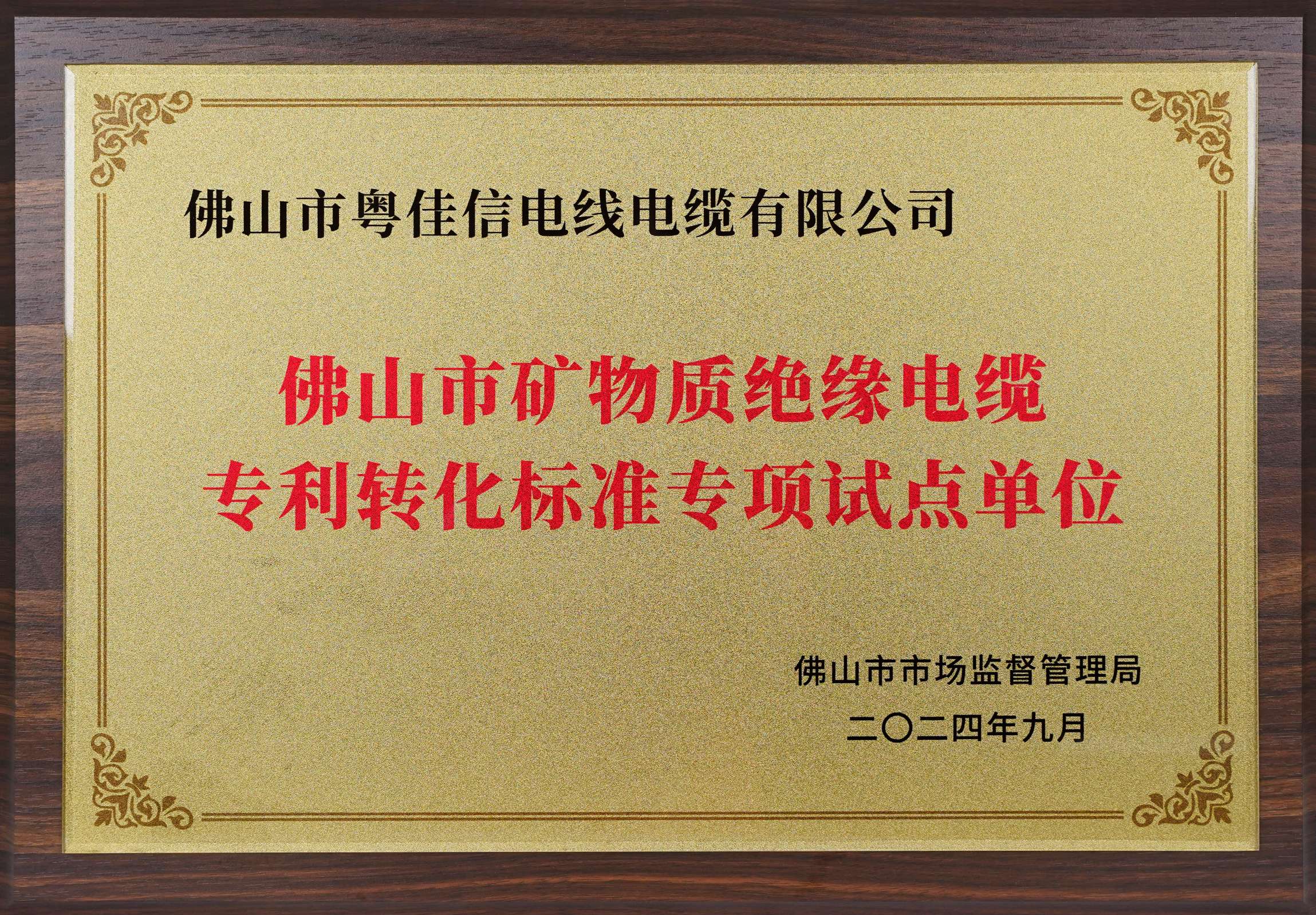 佛山市礦物質絕緣電纜專利轉化標準專項試點單位(1)